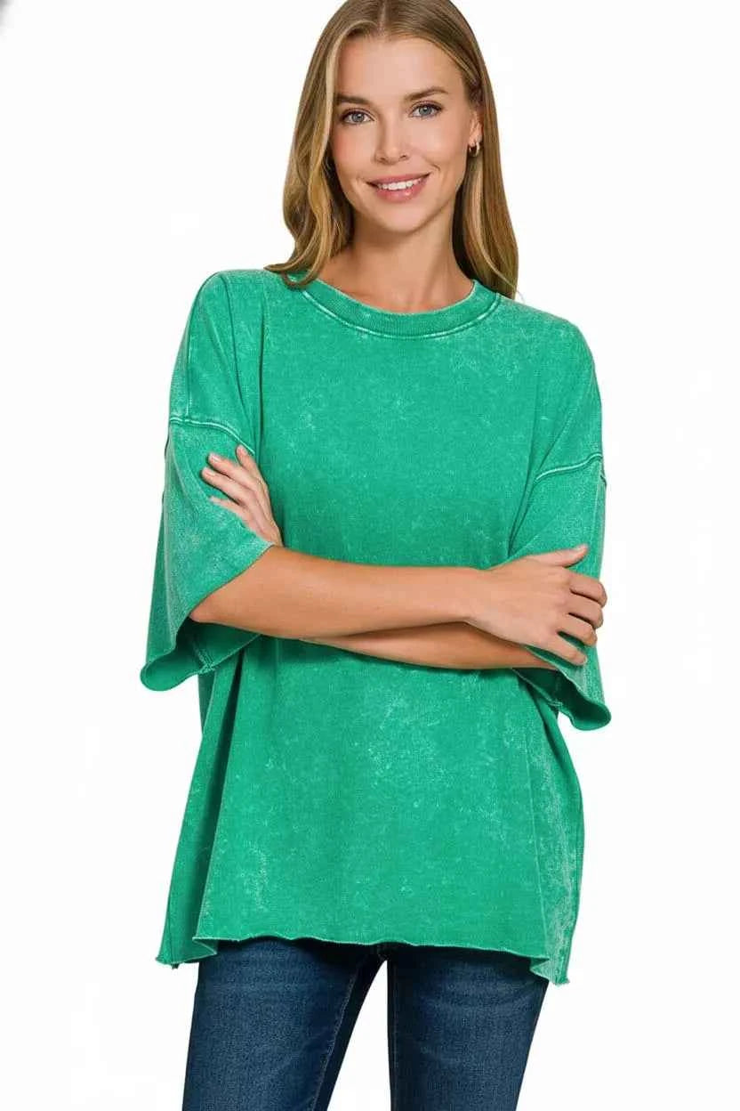 Zenana French Terry Washed Drop Shoulder Short Sleeve Top f20f5177-9eb9-466a-a59f-be5cd4726f81-Max-Origin