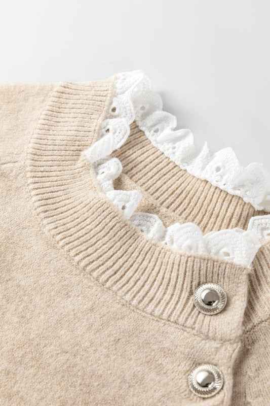 Lace Trim Buttoned Raglan Sleeve Sweater Dress f2116a99-0c9e-4e2a-89cf-cb066caa180c