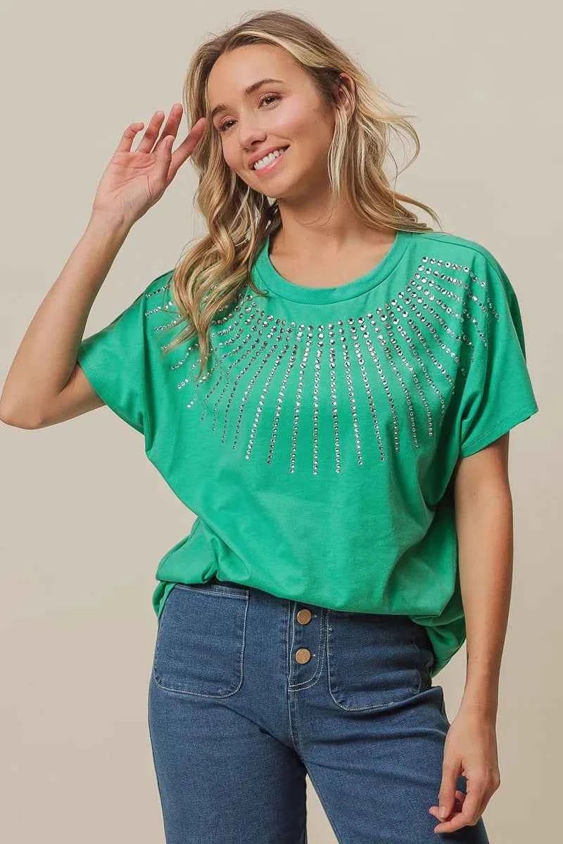 BiBi Rhinestone Beaded Short Sleeve Top f223a296a1ac42c3ba778185203a74e5-Max-Origin