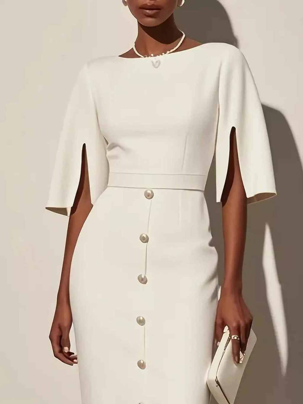 Slit Sleeve Midi Dress with Decorative Button f225c79ac6ef4630aafca56813962c51-Max-Origin