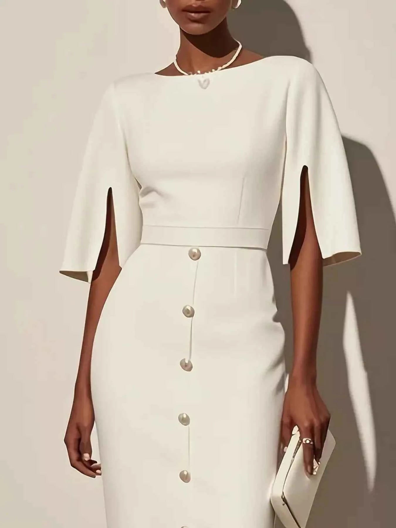 Slit Sleeve Midi Dress with Decorative Button f225c79ac6ef4630aafca56813962c51-Max-Origin