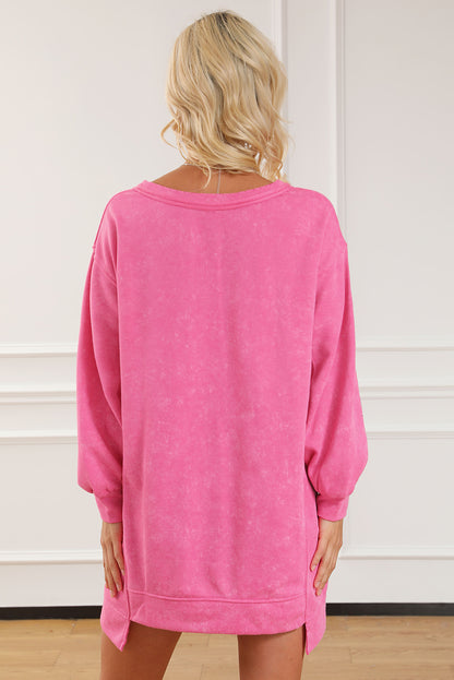 Notched Long Sleeve Oversize Sweatshirt