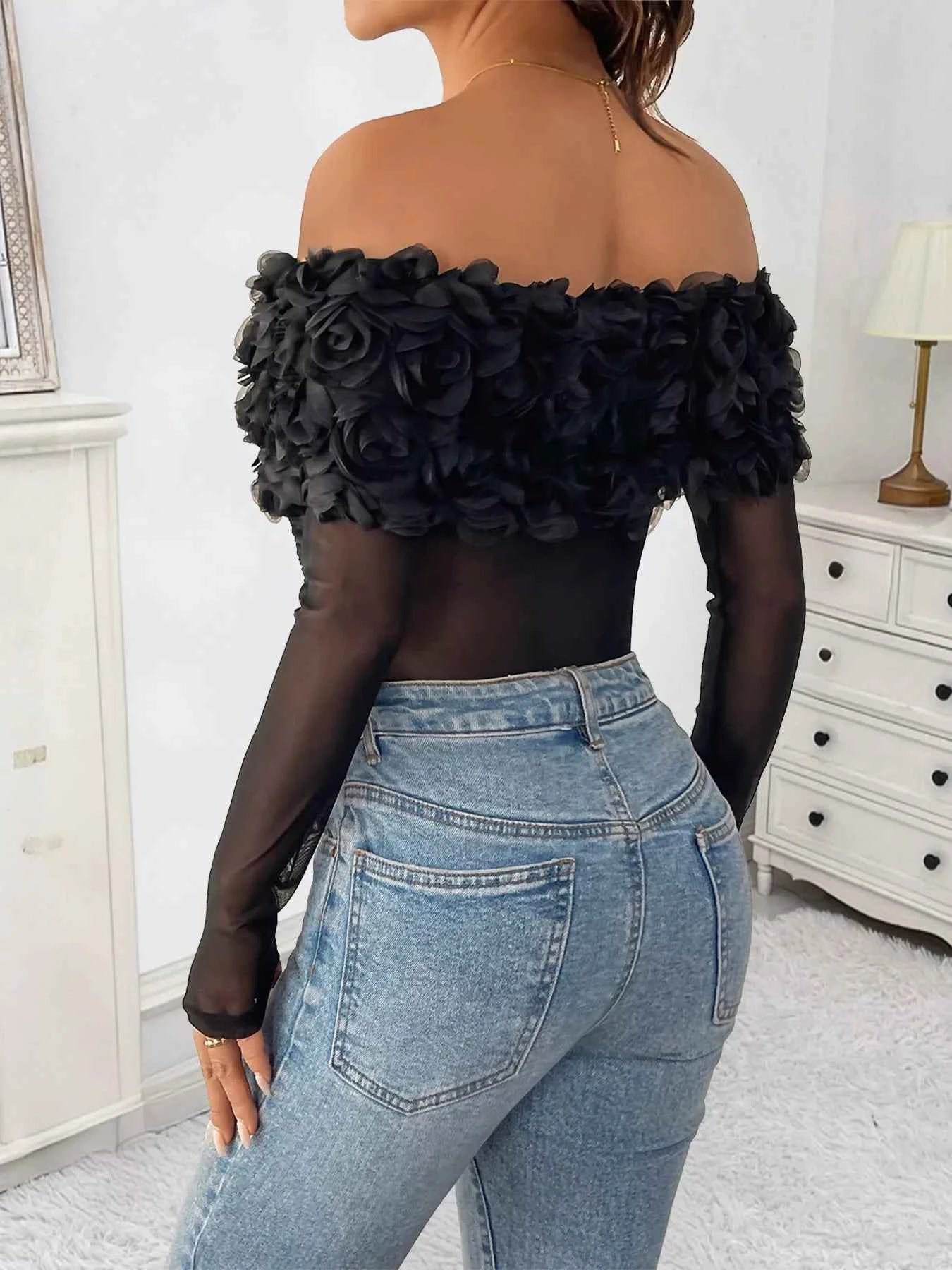 Flower Off-Shoulder Mesh Bodysuit f22f4b5279d140929e5d59aebe39f625-Max-Origin