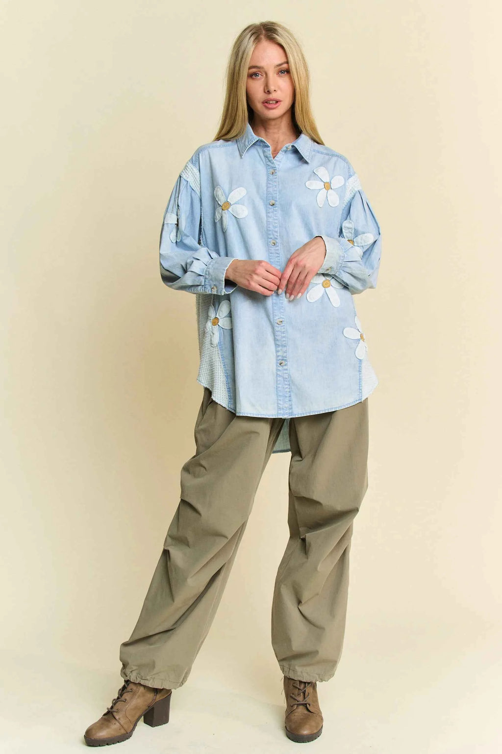 Davi & Dani Lightweight Washed Daisy Patch Waffle Knit Shirt f230b48bb83a49778ecc1ec73cc13fe7-Max-Origin