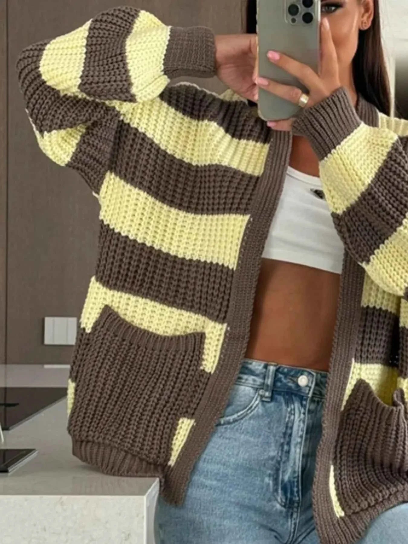 Striped Open Front Long Sleeve Cardigan f2310b2b-f9a3-4e95-867f-93d8c001a569-Max-Origin