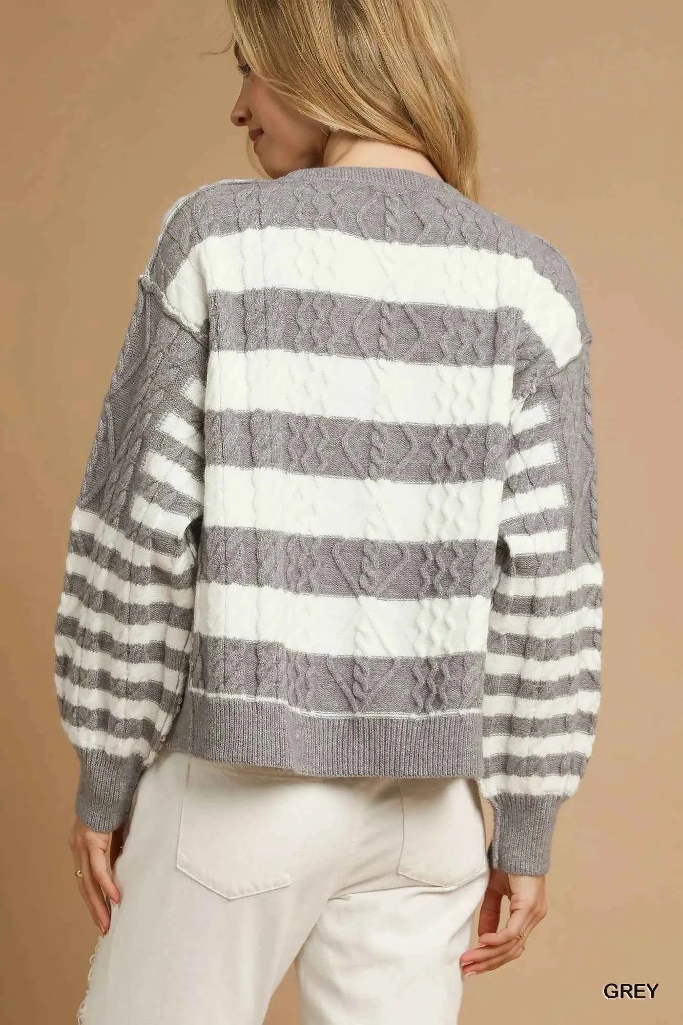 Umgee Cable-Knit Stripe Button-Up Cardigan f232107b-0ae2-417f-a79c-c2c52b569116-Max-Origin