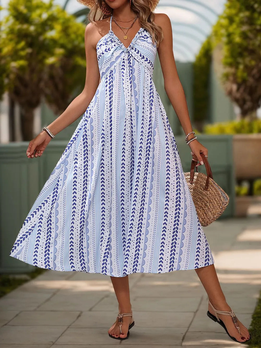 Perfee Tied Printed Halter Neck Midi Dress f23413dd-ece1-4078-89a1-ed3fadb63d20-Max