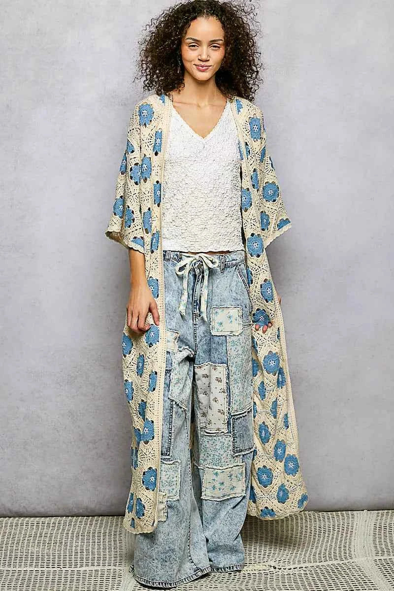 POL Open Front Floral Crochet Longline Cardigan NATURAL SKY One Size f2347d1b-bd04-4698-b84e-ad980a256e4d-Max-Origin