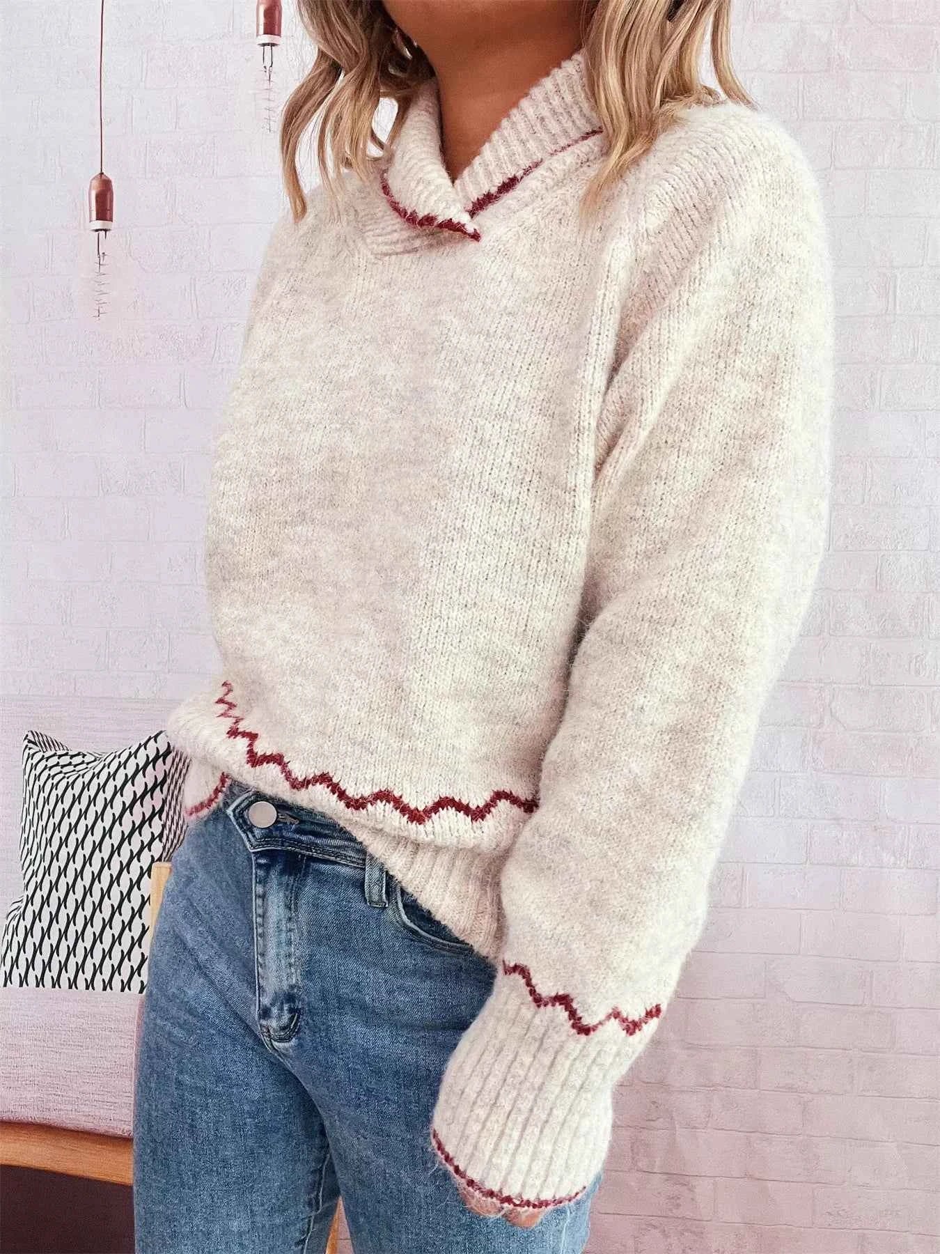 Ribbed Contrast Trim Long Sleeve Sweater f2379f314a4f410fa0b88307c95ff6fd-Max-Origin