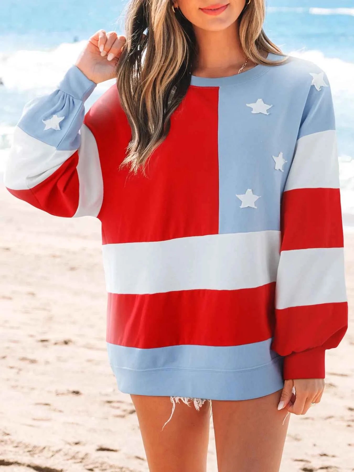 Multicolour American Flag Vintage Oversized Sweatshirt f2386f7a-49c3-4f2b-b1d0-7fb08076d036-Max-Origin
