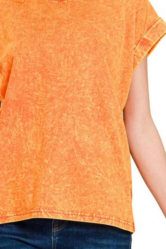 Crinkle Washed Round Neck Folded Short Sleeve Tee f238ca2d-cee8-4f70-9a3c-040c2414cc2d-Max-Origin