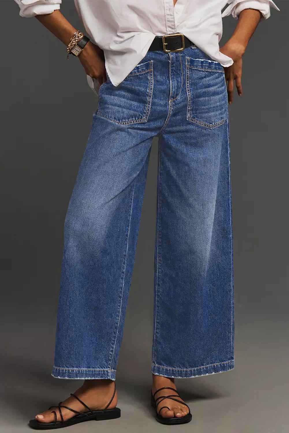 Brown Minimalist Patch Pocket High Waist Shift Jeans f23bb073254f1303