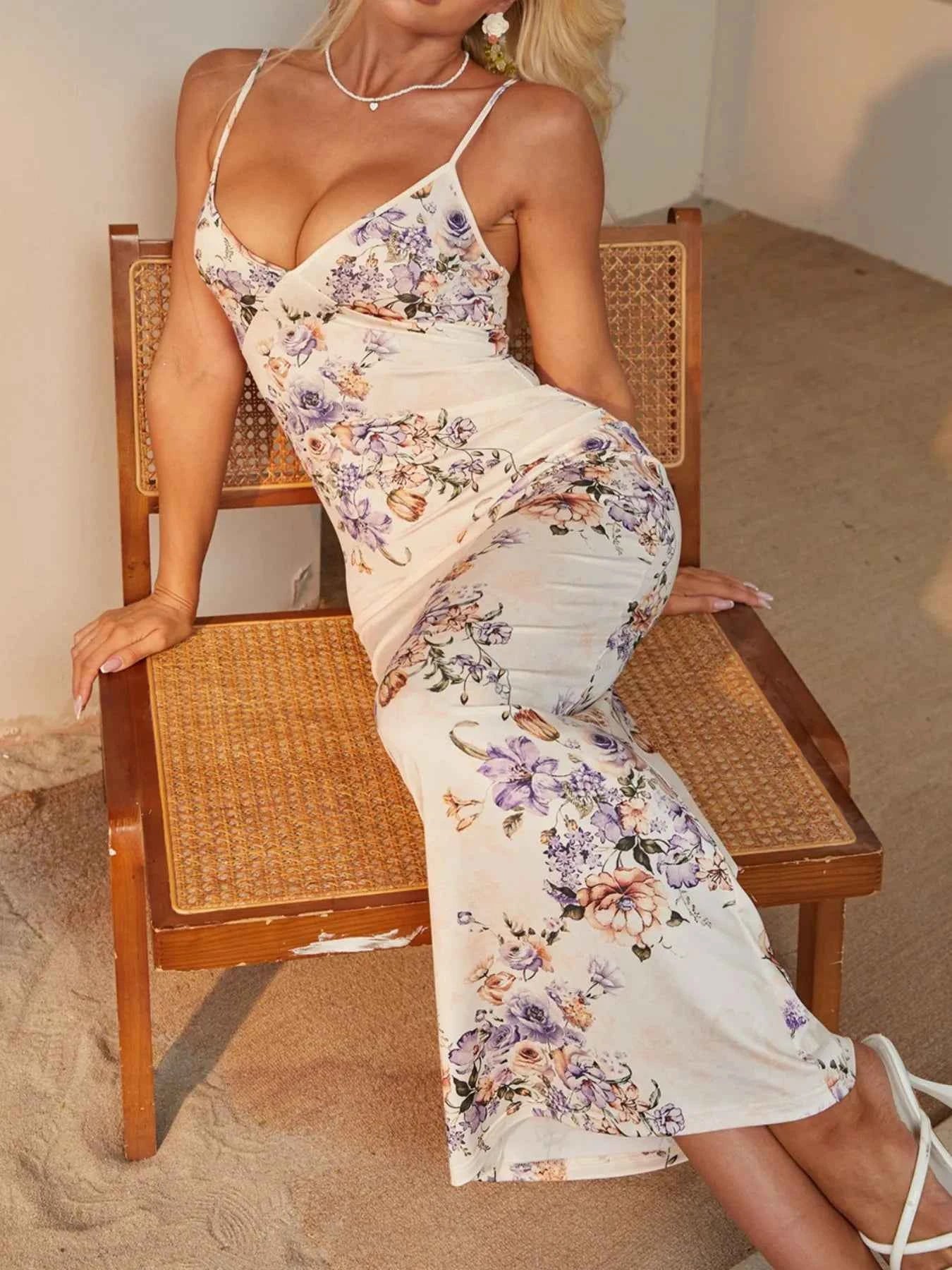 Floral Print Bodycon Maxi Dress with Spaghetti Straps f23f2028-1b40-467b-9e45-114d803025a3-Max-Origin