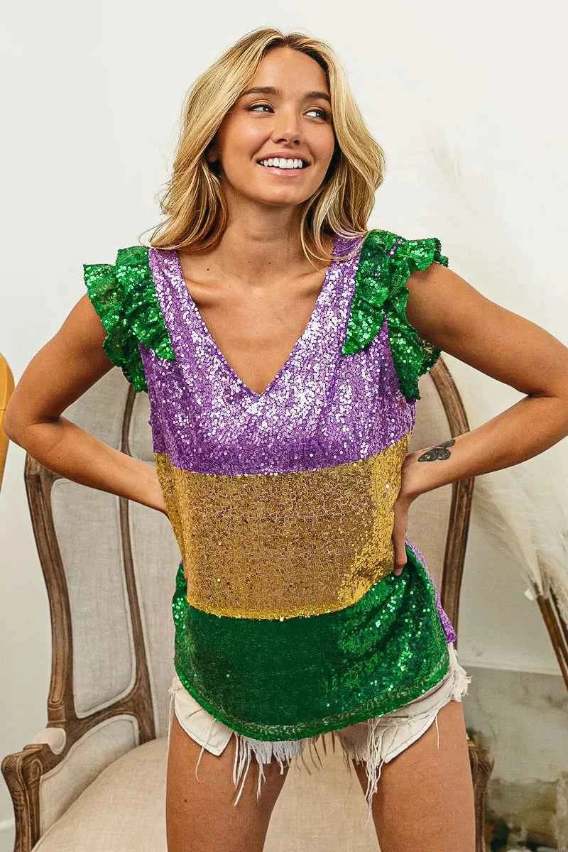 BiBi Mardi Gras Sequin Color Block Ruffled Top f2473e75e4b84f12b336debd04158163-Max-Origin