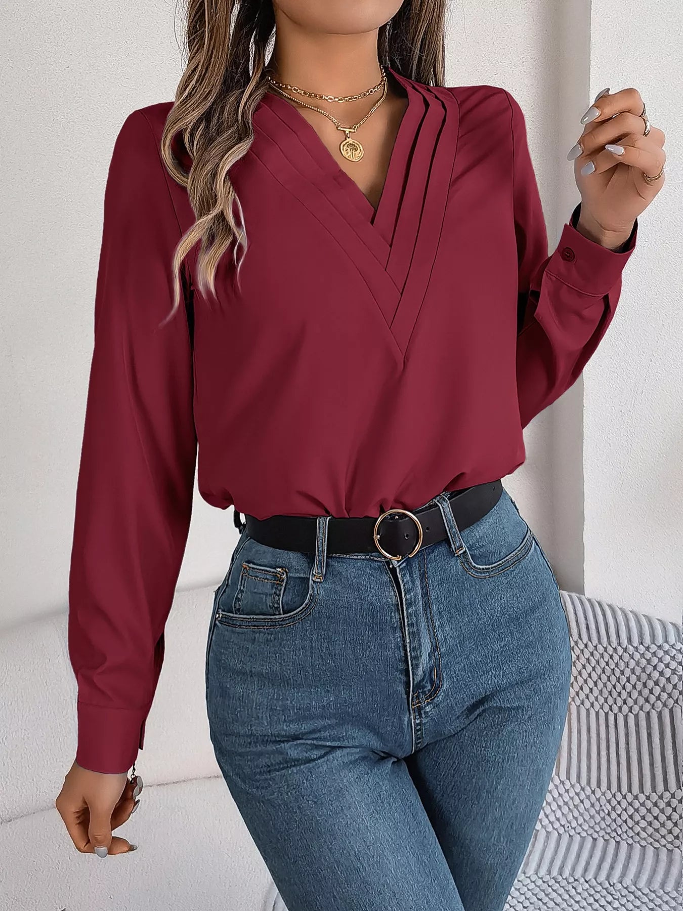Layered V-Neck Long Sleeve Blouse f24846e1-2720-4949-9f0e-a8b59406c2bc-Max-Origin