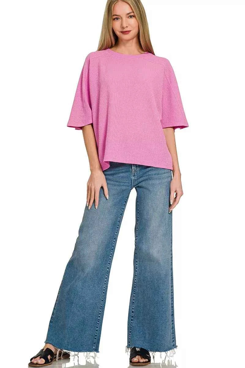Zenana Double Knit Short Sleeve Top f249381ef06b425bb3cd05553426fb4f-Max-Origin