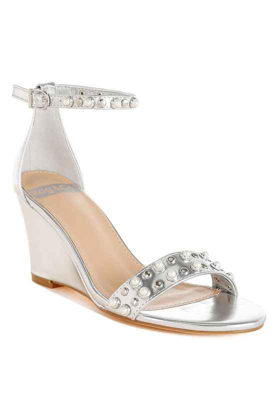 Jumera Metallic Pearl Embellished Wedges Silver f24a5a99-a33f-47c0-9d24-dea04643cc7b