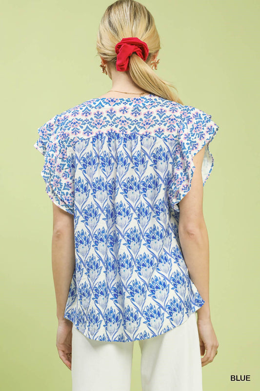 Double Frill Sleeve Floral Blouse f255a3a8-2945-479e-ab54-3e6136b46b25-Max