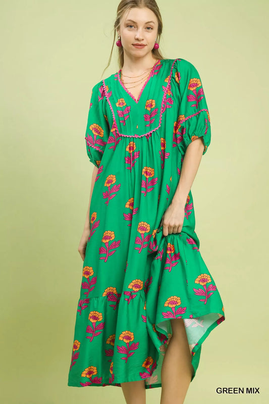 Floral Print Midi Dress GREEN MIX f25768c8-ca52-4e40-9266-1e6a9c3ecf15-Max-Origin