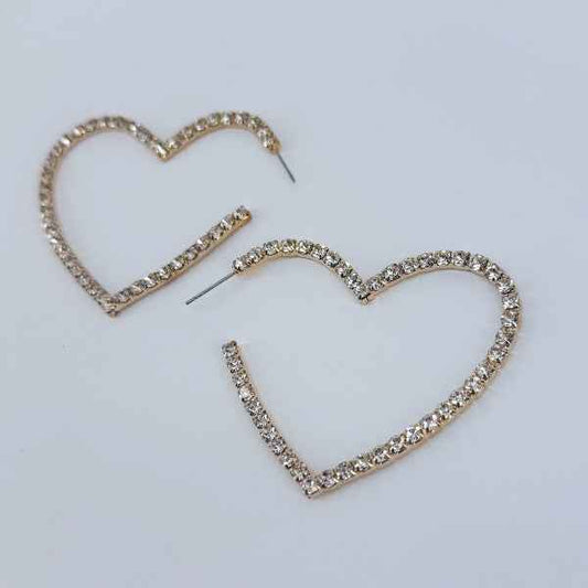 Hoop Rhinestones Heart Shape Earrings Gold One Size f25a64ca-2594-49a7-bc4a-b9c9f6492abe