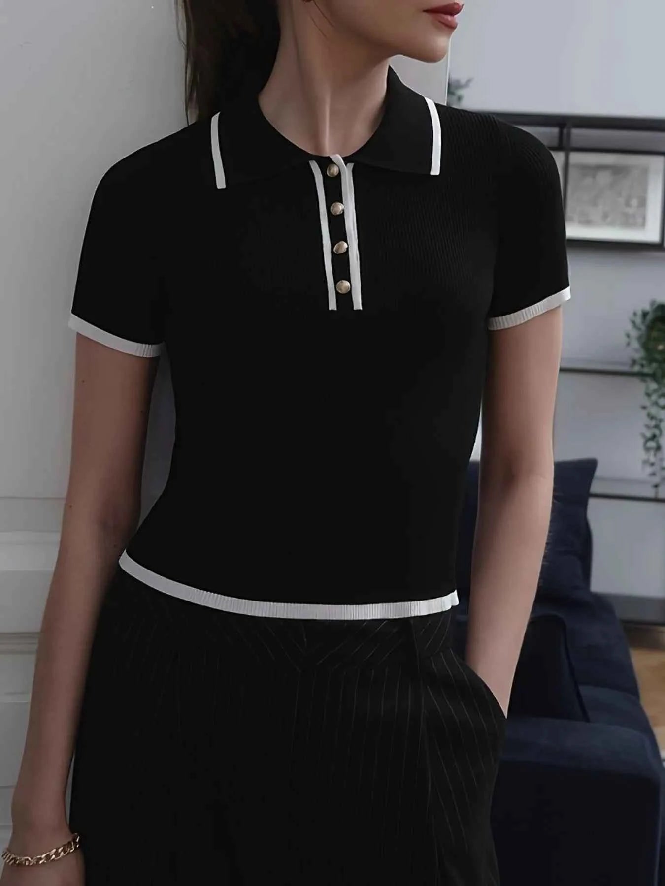 Contrast Trim Button Detail Polo Black f25fcace-4085-4f19-9a36-186c02670ba1-Max-Origin