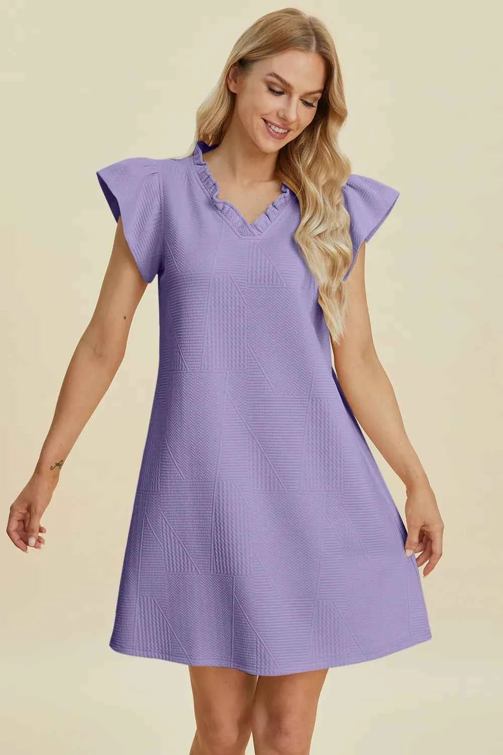 Double Take Full Size Ruffled V-Neck Cap Sleeve Dress f2650c79-0d91-4bf5-a41c-9e969b1b489f-Max