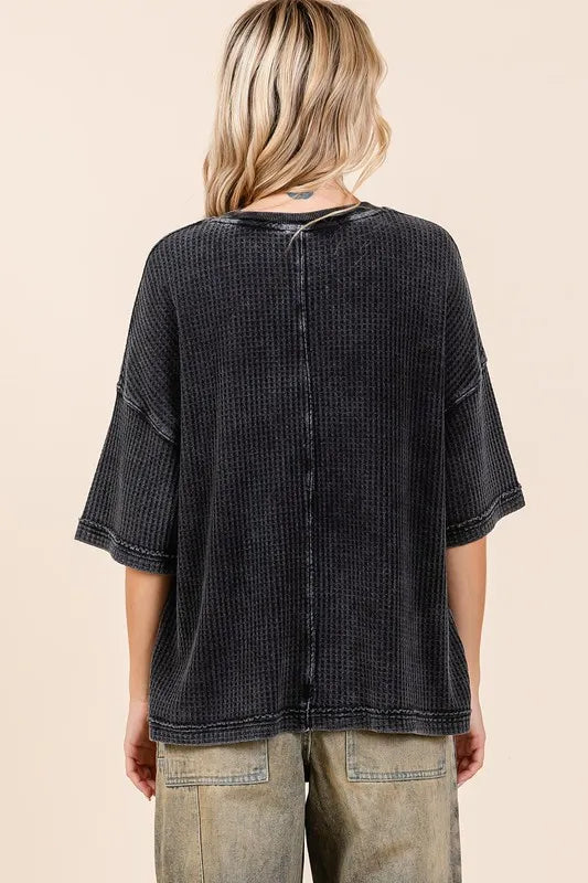 Mittoshop Mineral Wash Waffle Knit Short Sleeve Top f269074a-eeec-4d55-a2b2-73f10264e38b-Max