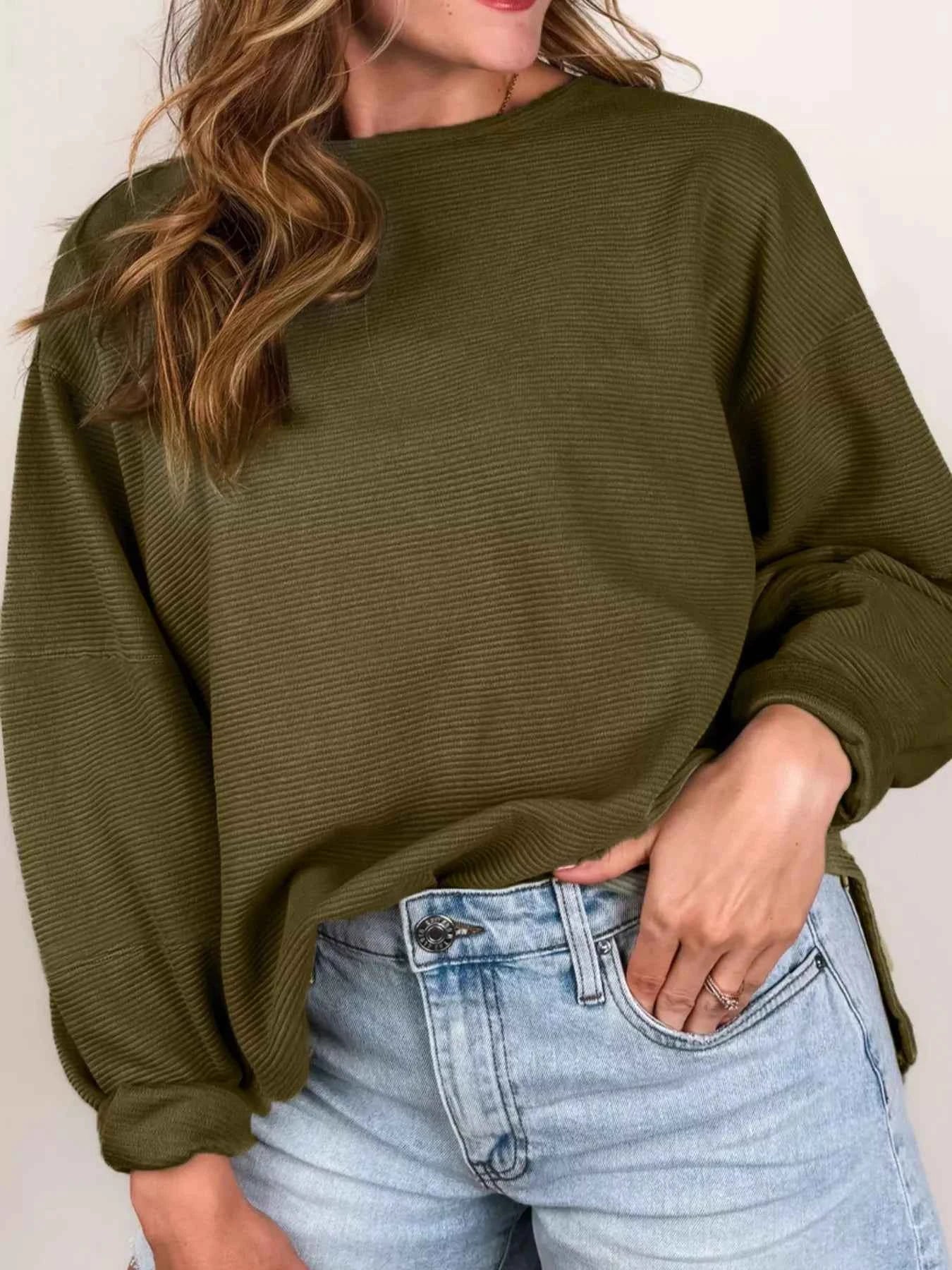 Ribbed Knit Oversized Sweatshirt f269cd60f3374d37b40c362fef036c45-Max-Origin