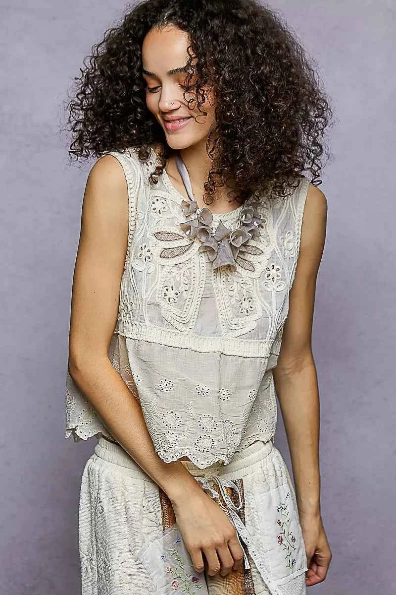 POL Sleeveless Flowy Fit Crochet Top with Scalloped Border Accents NATURAL One Size f26c2d40-92a4-45d7-bf91-fd3dbfa44dde-Max-Origin
