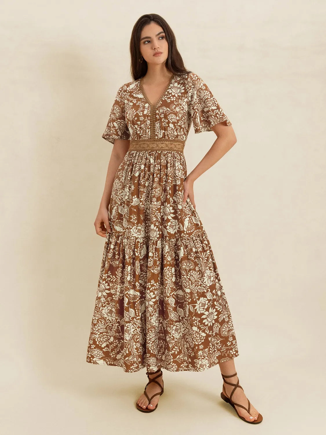 Lace Detail Printed Short Sleeve Midi Dress f2709c32-198e-48fd-b3e1-8d70999e90d6-Max-Origin