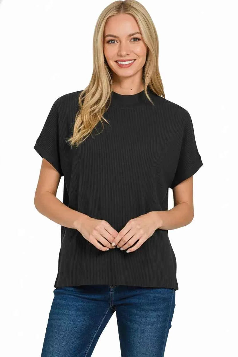 Zenana Viscose Mock Neck Short Sleeve Boxy Sweater f271d7e6-7493-40d9-94e8-b4927386e3d0-Max-Origin