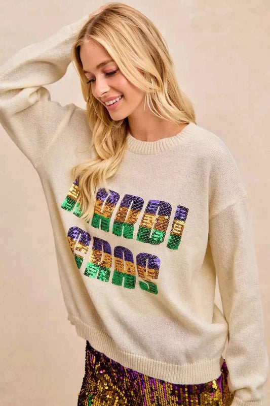Mardi Gras Sequin Lattering Knit Top f28115f5c1424c158153b3853de45660-Max-Origin