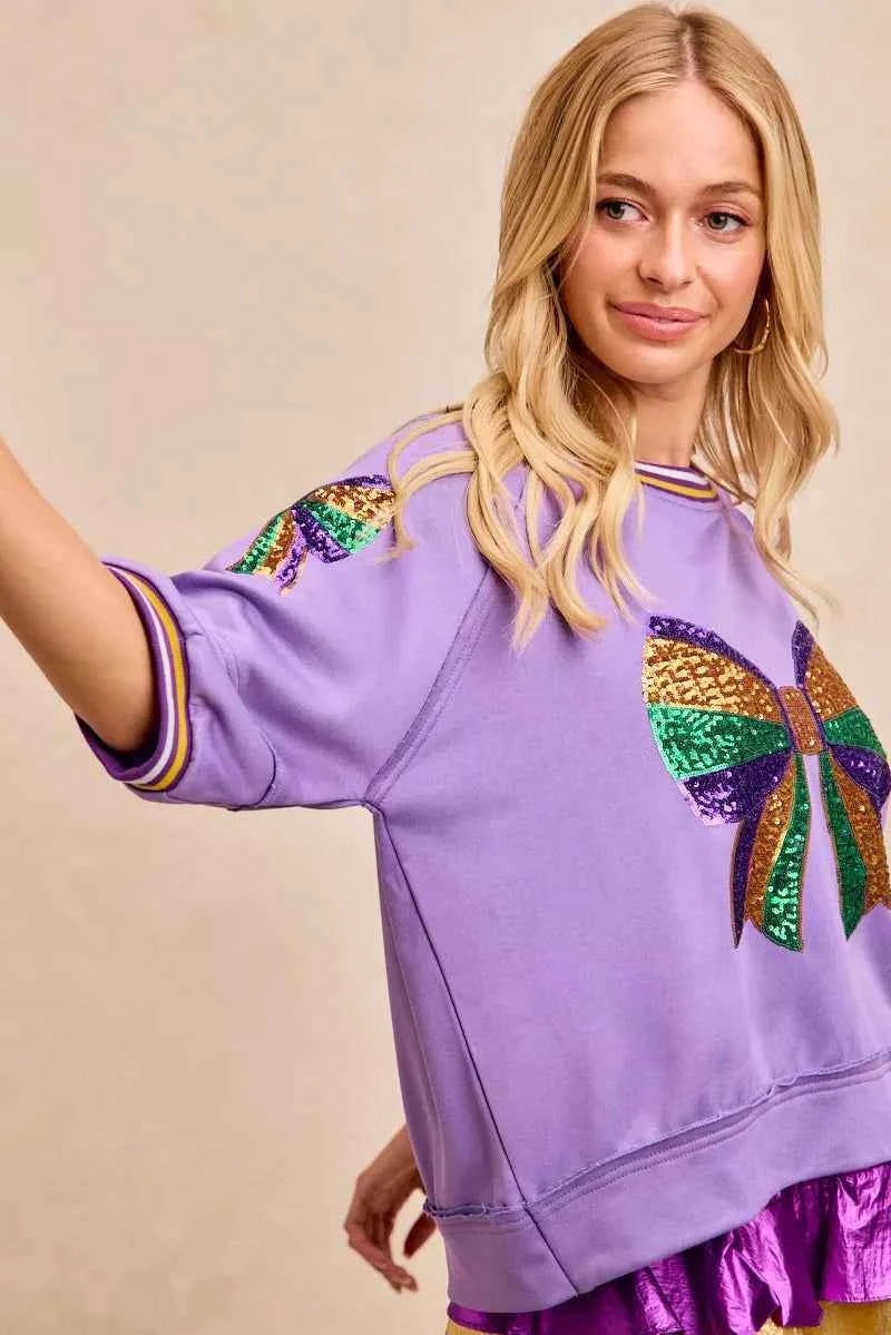BiBi Mardi Gras Theme Ribbon Sequin Patched Top f28a700464514b3f915fc8e1915d6964-Max-Origin