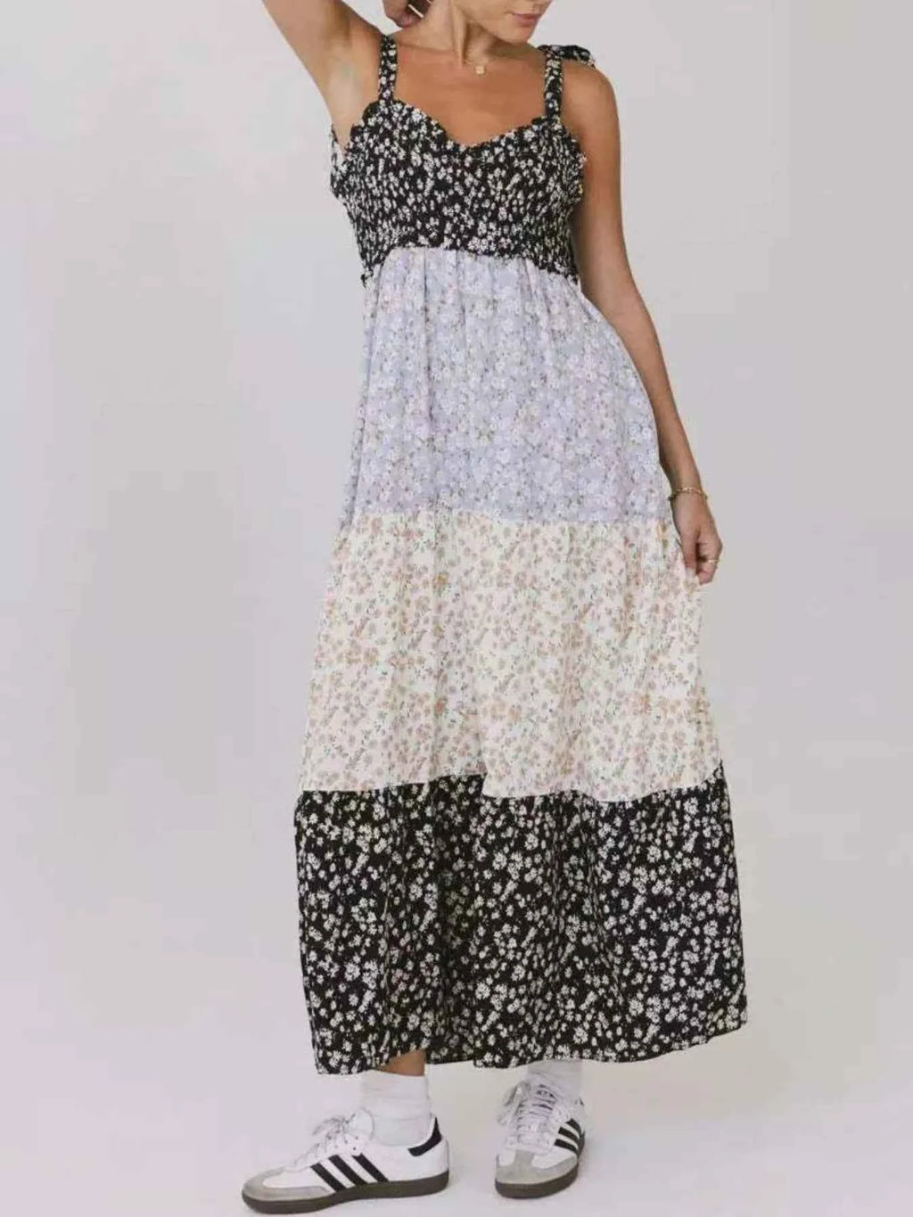 Smocked Tie Shoulder Printed Maxi Dress f28b1dd3-1fb0-49af-a417-287096c79001-Max-Origin