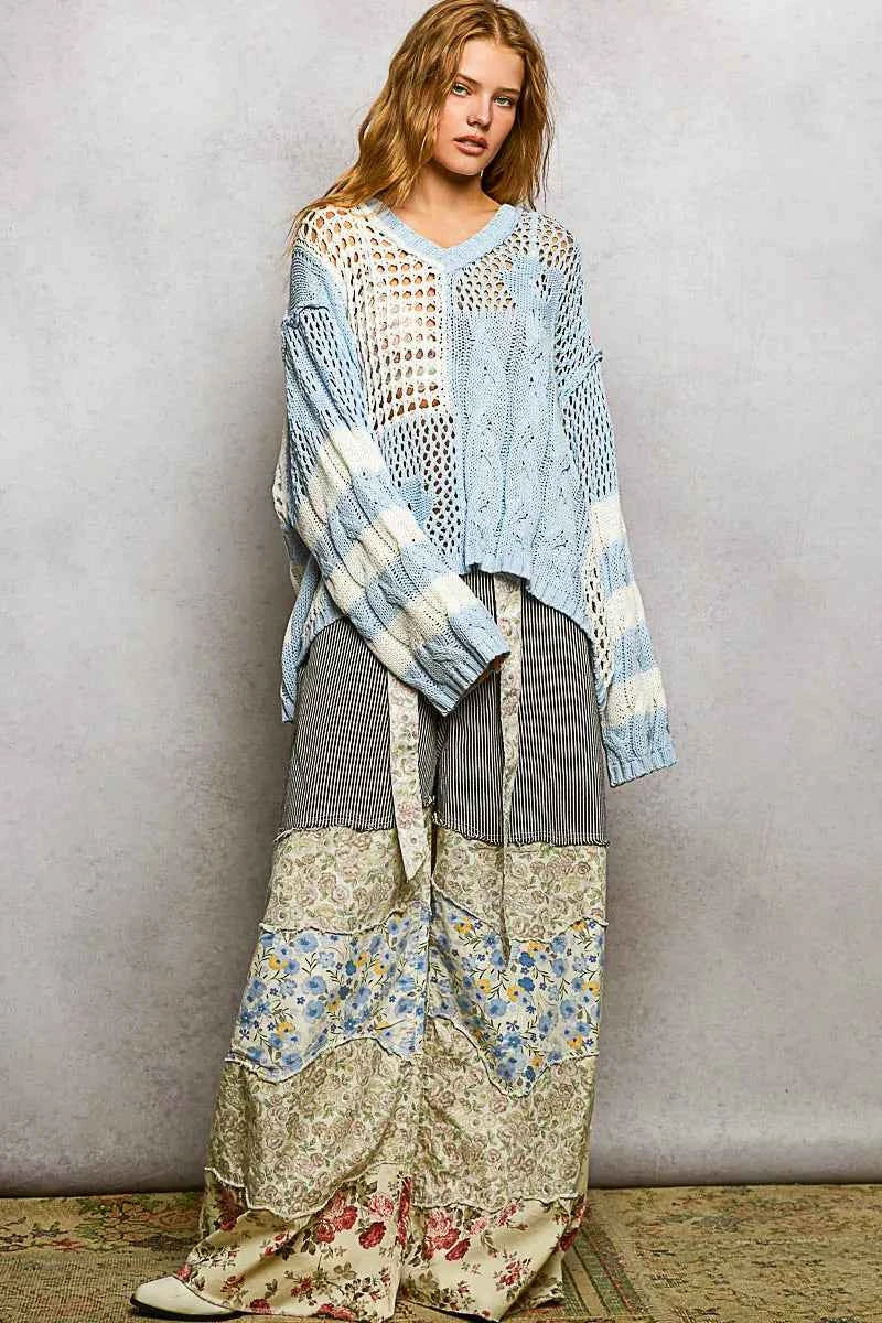 POL Color-Blocked Stripe Pattern Knit Top with Twisted Weave f28e17ea-62fa-49b5-9f7e-8a095b77a014-Max-Origin