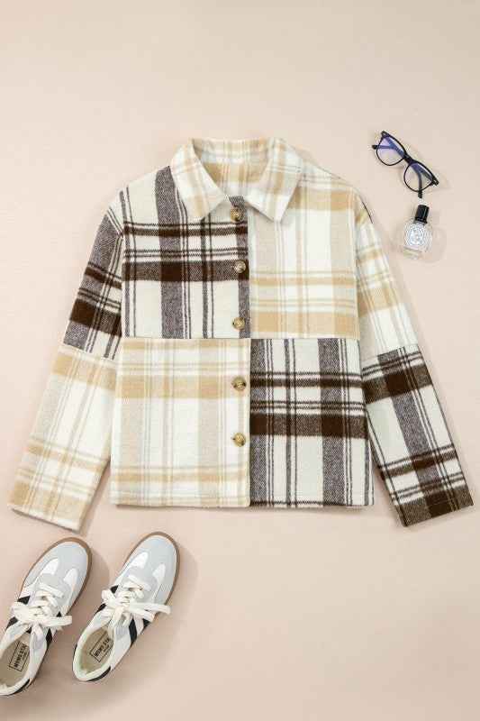 Plaid Patchwork Side Pocket Button-Up Shacket f2957199-070d-4ab6-b0c7-4800808d2533