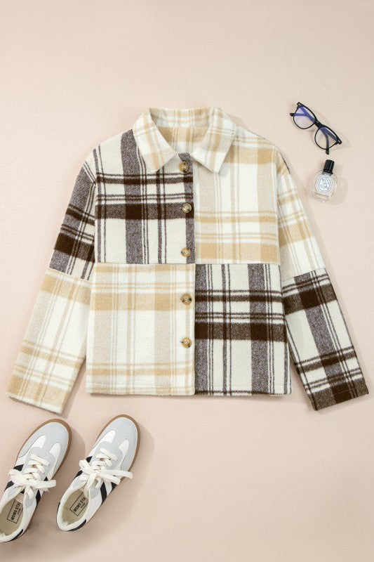 Plaid Patchwork Side Pocket Button-Up Shacket f2957199-070d-4ab6-b0c7-4800808d2533
