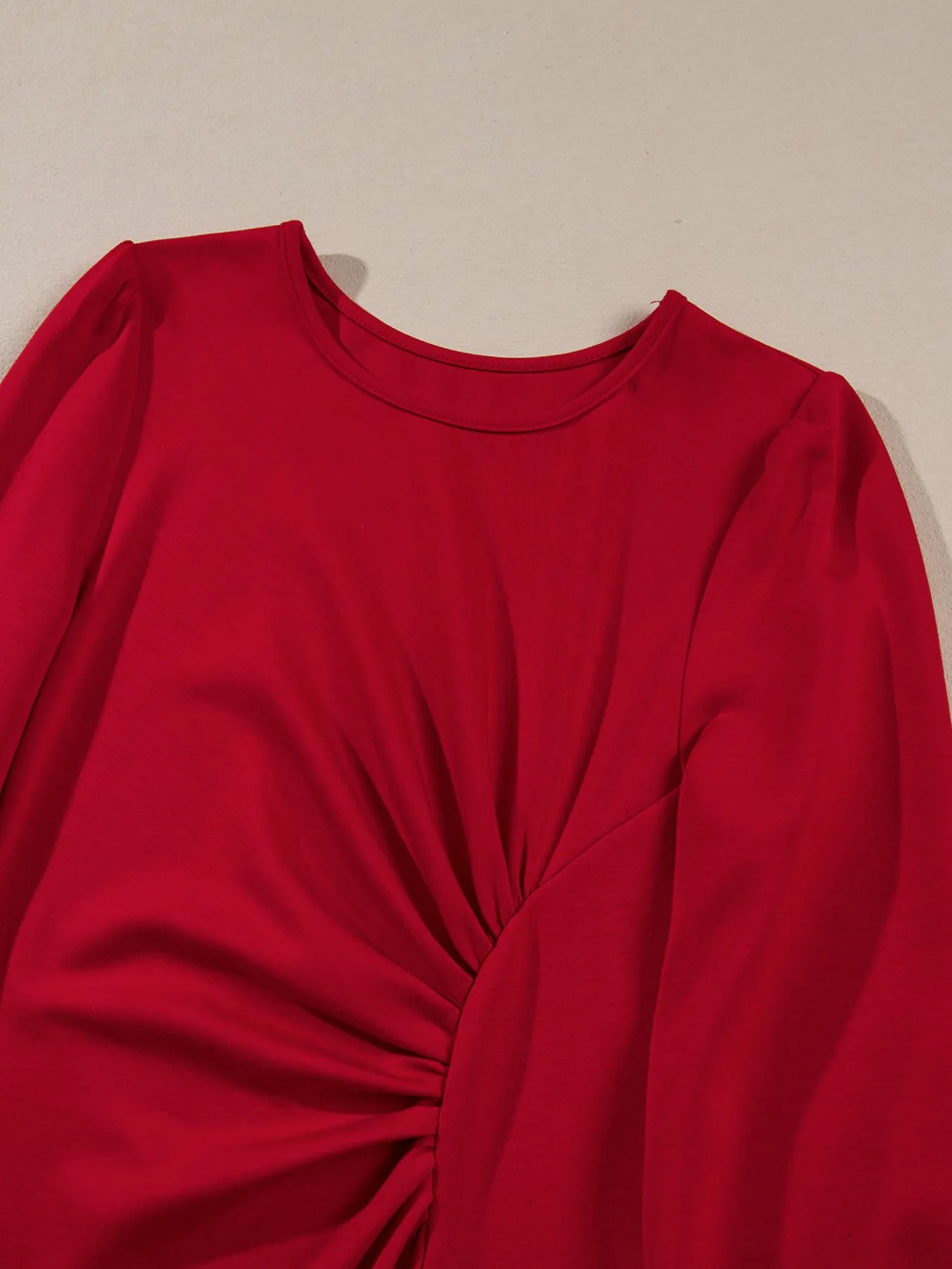 Solid Color Ruched Detail Long Sleeve Midi Dress f2a282990d8e43b2932b1a4f1b18afef-Max-Origin