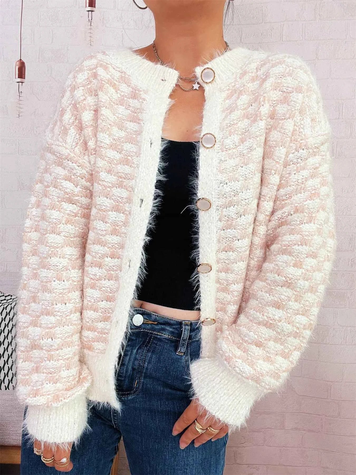 Fluffy Textured Button-Up Cardigan f2a781cc8a3446bab716be4002ffa1e4-Max-Origin