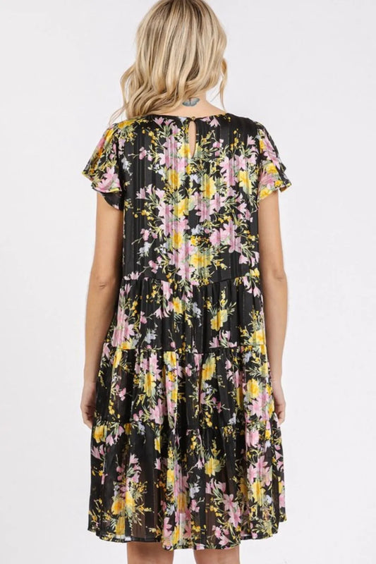 Flower Print Round Neck Flutter Sleeve Tiered Dress f2a8c77b-d767-4324-95d1-a786606f4918-Max
