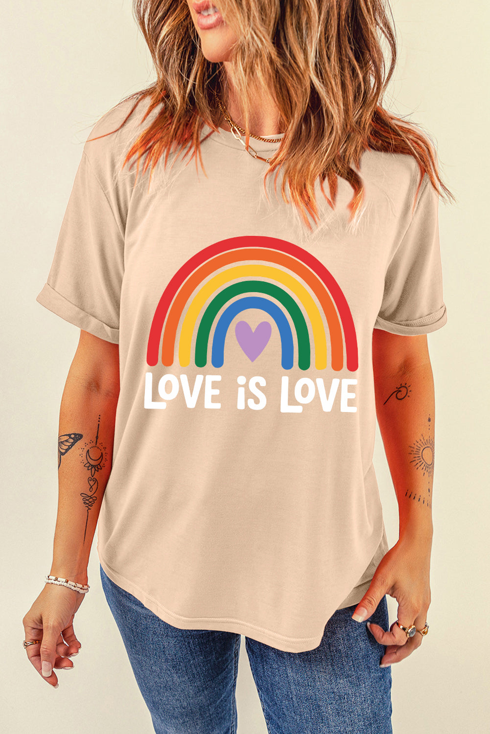 Khaki Love is Love Rainbow Heart Print Graphic T Shirt f2afa43c61914ebe