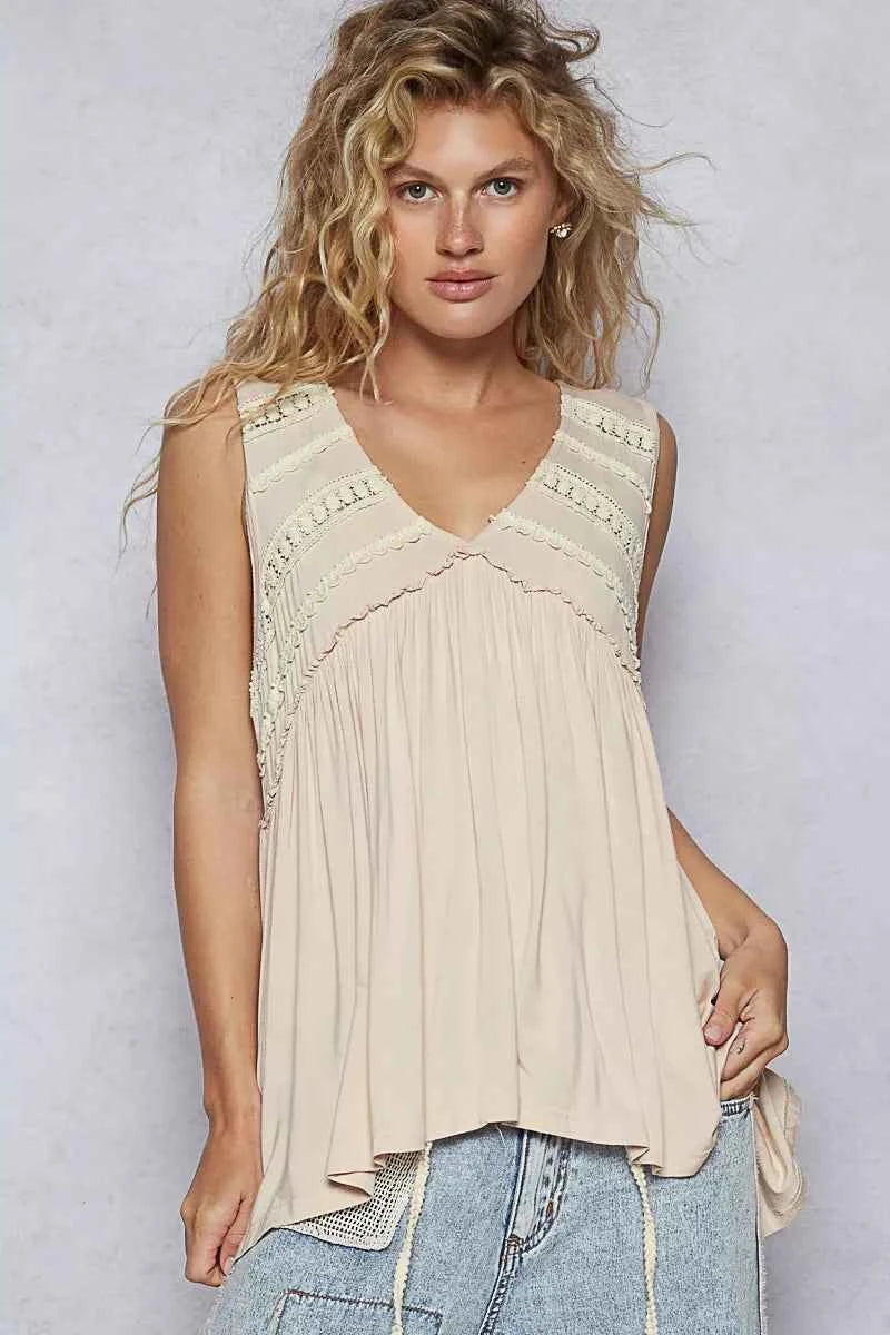 POL Lace Trim Babydoll Sleeveless Top with Ruffled and Raw Edge Detail f2b06af4-1800-4aa5-afd8-a9934c7196c8-Max-Origin