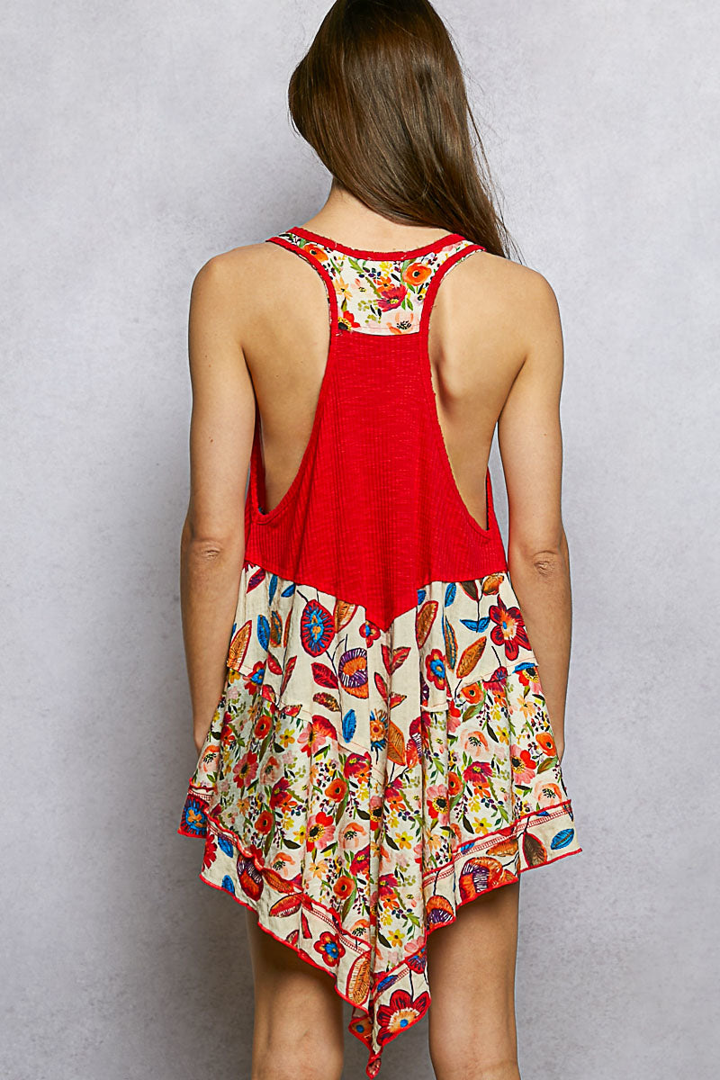 POL Round Neck Ribbed Tank with Woven Print Patch f2b15902-5e58-44a3-9c9b-168426085ddc-Max