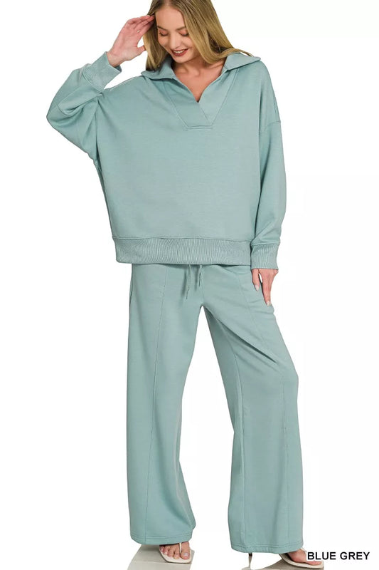 Scuba Collared Pullover & Center Seam Pants Set BLUE GREY f2b1d0bb-839c-4b82-8385-a89d4ad226a4-Max-Origin