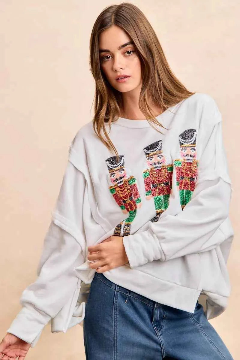BiBi Christmas Sequin Nutcrackers Embroidery Sweatshirt f2b862f172704e82993afa970f8ef23e-Max-Origin