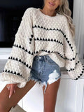 Chunky Knit Striped Sweater with Balloon Sleeves Apricot f2bc20ea-c58e-4dde-b946-d993374fba8f-Max-Origin