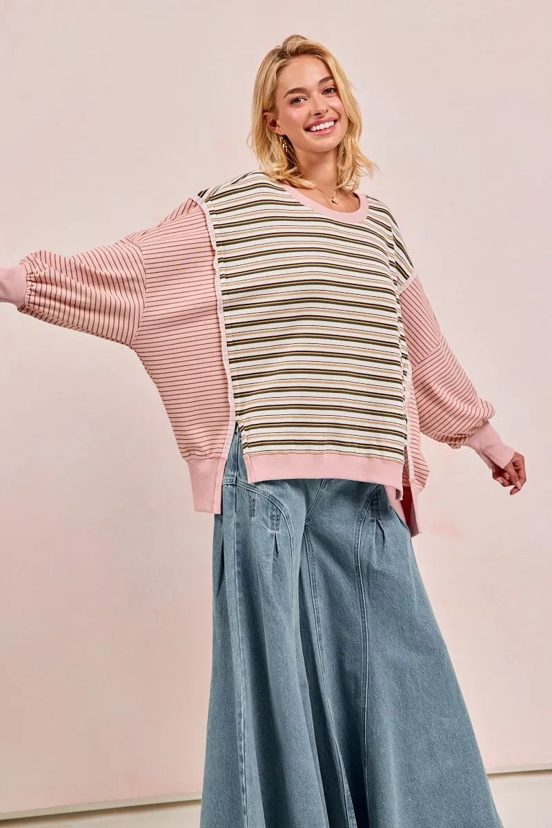 BiBi Stripe Mixed Top With Cut Edge And Reverse Outseam f2bc4beb67b64728b70582609588a0c0-Max-Origin