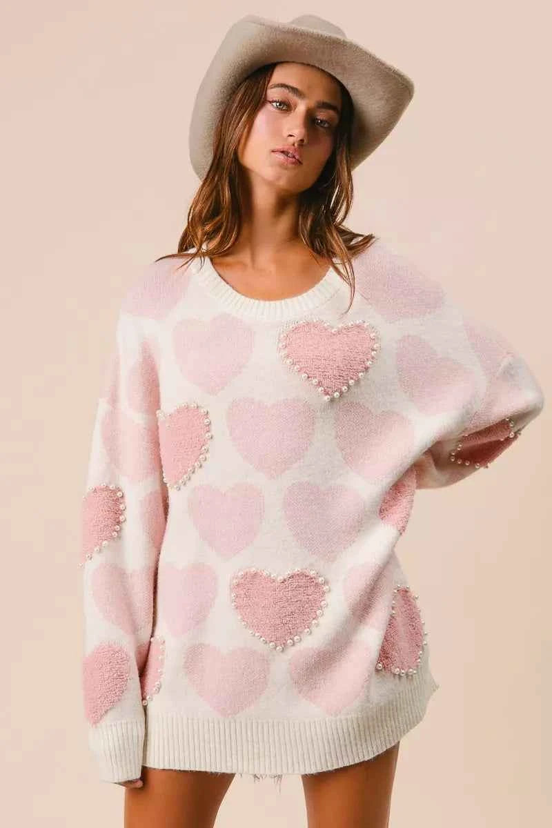 BiBi Heart Pattern Sweater with Pearl Detail f2bdb85ac4a14708872015392565adeb-Max-Origin