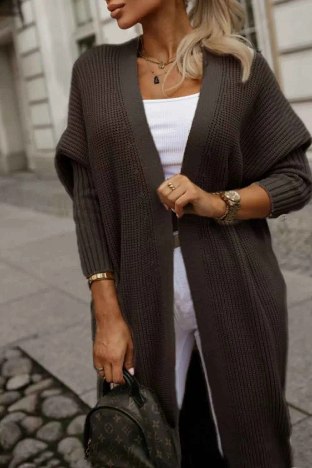 Waffle Knit Open Front Cardigan f2cafe32-b043-4e75-9bd0-12eb9d2401b4-Max-Origin