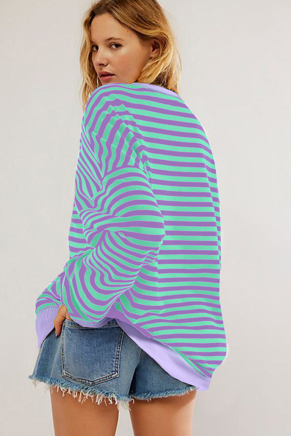 White Striped Contrast Trim Drop Shoulder Sweatshirt f2d341d0b58bc3bb